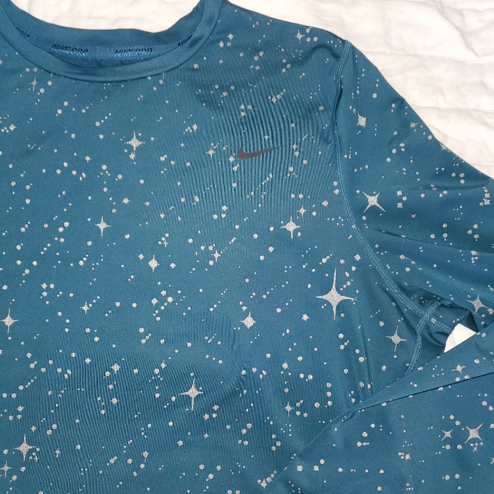 Nike Dri-Fit Cropped Galaxy, Deep Teal, long sleeve workout top - Picture 2 of 6